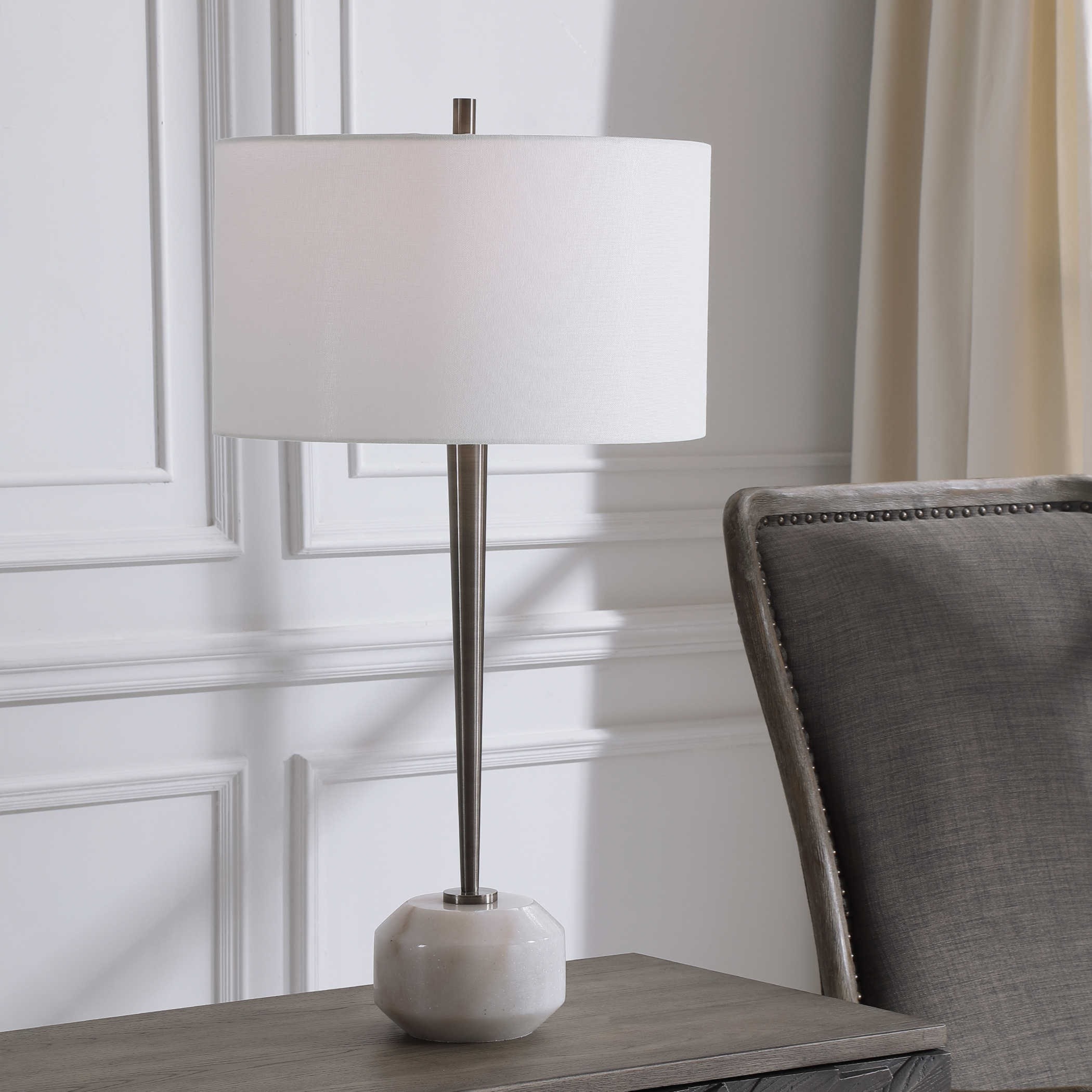 Uttermost 26378 Grayton Contemporary Light Gray Frosted Glass Table Lamp 